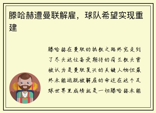 滕哈赫遭曼联解雇，球队希望实现重建